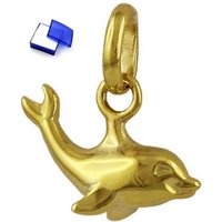 unbespielt Kettenanhänger Anhänger kleiner Delfin glänzend 375 Gold 12 x 7 mm kl. Schmuckbox, Goldschmuck für Damen und Herren von unbespielt