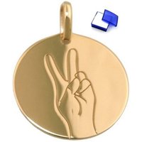 unbespielt Kettenanhänger Gravur-Anhänger mit Lasergravur Peace-Victory-Zeichen 375 Gold 16 mm, Goldschmuck für Damen und Herren von unbespielt