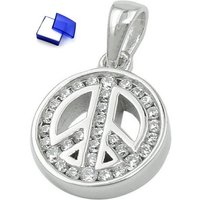 unbespielt Kettenanhänger Kettenanhänger Anhänger Peace Zeichen mit Zirkonias rhodiniert 925 Silber 14,5 x 12 x 3 mm inkl. kleiner Schmuckbox, Silberschmuck für Damen und Herren von unbespielt