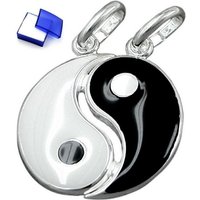 unbespielt Kettenanhänger Kettenanhänger Anhänger Yin Yang 16 mm schwarz weiß lackiert 925 Silber inkl. kleiner Schmuckbox, Silberschmuck für Damen und Herren von unbespielt