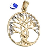 unbespielt Kettenanhänger Kettenanhänger Unisex Anhänger Baum des Lebens Bicolor 9 Karat Gold 17 x 16 mm inklusive Schmuckbox, Goldschmuck für Damen und Herren von unbespielt