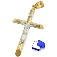 unbespielt Kreuzanhänger Anhänger Jesuskreuz Bicolor-Effekt 375 Gold inklusive Schmuckbox, Goldschmuck für Damen und Herren von unbespielt