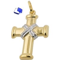 unbespielt Kreuzanhänger Anhänger Kreuz Bicolor-Effekt 375 Gold 20 x 15 mm inkl. Schmuckbox, Goldschmuck für Damen und Herren von unbespielt