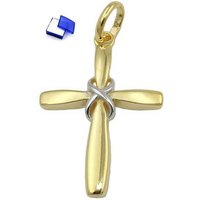 unbespielt Kreuzanhänger Anhänger Kreuz Bicolor-Effekt glänzend rhodiniert 375 Gold 20 x 14 mm, Goldschmuck für Damen und Herren von unbespielt