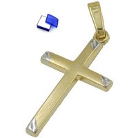 unbespielt Kreuzanhänger Anhänger Kreuz Bicolor matt 375 Gold 22 x 13 mm kl. Schmuckbox, Goldschmuck für Damen und Herren von unbespielt