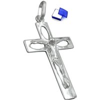 unbespielt Kreuzanhänger Anhänger Kreuz mit Jesus durchbrochen glänzend 925 Silber Schmuckbox, Silberschmuck für Damen und Herren von unbespielt