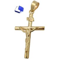 unbespielt Kreuzanhänger Anhänger Kreuz mit Jesus glänzend 375 Gold 24 x 14 mm kl. Schmuckbox, Goldschmuck für Damen und Herren von unbespielt