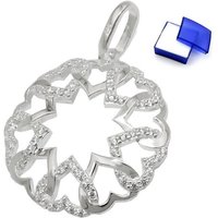 unbespielt Kristallanhänger Kettenanhänger 21 mm Kreis aus Herzen 925 Silber Zirkonias weiss Silberanhänger, Silberschmuck für Damen von unbespielt