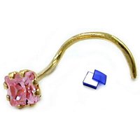 unbespielt Nasenpiercing Nasenstecker Piercing Zirkonia Pink Rosafarben 3 x 3 mm 750 Gold 18 kt inklusive Schmuckbox, Goldschmuck für Damen von unbespielt