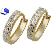 unbespielt Paar Creolen Ohrringe Bicolor-Trend rhodiniert 375 Gold 12 x 11 mm inkl. Schmuckbox, Goldschmuck für Damen von unbespielt