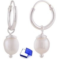 unbespielt Paar Creolen Ohrringe Drahtcreole mit Süßwasserzuchtperle 925 Silber 18 x 5 mm, Silberschmuck für Damen von unbespielt
