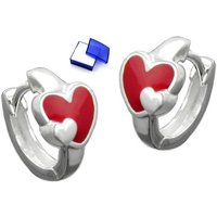 unbespielt Paar Creolen Ohrringe Herz rot lackiert 925 Silber 11 x 2 mm inkl. Schmuckbox, Silberschmuck für Kinder von unbespielt
