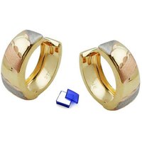 unbespielt Paar Creolen Ohrringe Tricolor-Optik Diamantschliff 375 Gold inkl. Schmuckbox, Goldschmuck für Damen von unbespielt