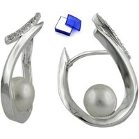 unbespielt Paar Creolen Ohrringe mit Zirkonias und Zuchtperle 925 Silber 23 x 15 mm Schmuckbox, Silberschmuck für Damen von unbespielt