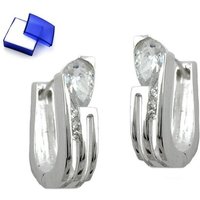 unbespielt Paar Creolen Ohrringe mit weißen Zirkonias 925 Silber 15 x 4,6 mm inkl. Schmuckbox, Silberschmuck für Damen von unbespielt