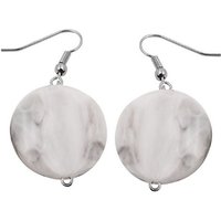 unbespielt Paar Ohrclips Modeschmuck Ohrringe Scheibe Weiß-Grau Graviert Kunststoff 44 x 22 mm, Modeschmuck für Damen von unbespielt