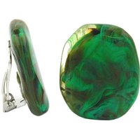 unbespielt Paar Ohrclips Modeschmuck Ohrringe grün braun marmoriert Kunststoff 28 x 23 mm, Modeschmuck für Damen von unbespielt