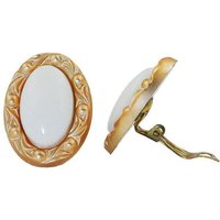 unbespielt Paar Ohrclips Modeschmuck Ohrringe weiss mit Rahmen goldfarbig 30 x 21 mm Kunststoff, Modeschmuck für Damen von unbespielt