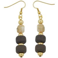 unbespielt Paar Ohrclips Ohrringe Kunststoff-Perlen schlamm-beige-goldfarben 56 x 10 mm, Modeschmuck für Damen von unbespielt