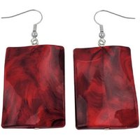 unbespielt Paar Ohrclips Ohrringe Viereck rot-schwarz-marmoriert 56 x 25 mm, Modeschmuck für Damen von unbespielt