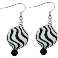 unbespielt Paar Ohrclips Ohrringe Wellenperle schwarz-weiß Kunststoff 42 x 17 mm, Modeschmuck für Damen von unbespielt