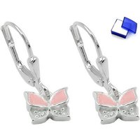 unbespielt Paar Ohrhänger Brisur Schmetterling rosa lackiert Zirkonia 925 Silber 19 x 6 mm, Silberschmuck für Damen von unbespielt