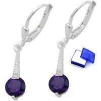 unbespielt Paar Ohrhänger Brisur synthetischer Amethyst mit Zirkonia 29 x 5 mm 925 Silber, Silberschmuck für Damen von unbespielt