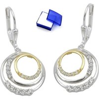 unbespielt Paar Ohrhänger Ohrbrisur Kreise Bicolor-Effekt mit Zirkonias 925 Silber 30 x 14 mm, Silberschmuck für Damen von unbespielt