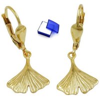 unbespielt Paar Ohrhänger Ohrringe Gingkoblatt glänzend 375 Gold 27 mm kleine Schmuckbox, Goldschmuck für Damen von unbespielt