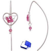 unbespielt Paar Ohrhänger Ohrringe Herz mit rosa Glassteinen 925 Silber 33 x 10,5 mm Schmuckbox, Silberschmuck für Damen von unbespielt