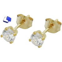 unbespielt Paar Ohrstecker Ohrringe 4 mm Zirkonia 375 Gold inklusive Schmuckbox, Goldschmuck für Damen und Herren von unbespielt