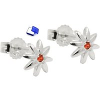 unbespielt Paar Ohrstecker Ohrringe Blume glänzend mit Zirkonia Rot-Orange 925 Silber 6 mm, Silberschmuck für Damen von unbespielt