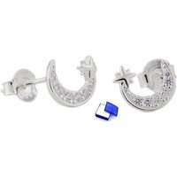 unbespielt Paar Ohrstecker Ohrringe Halbmond mit Zirkonias und Stern 925 Silber 8 x 7,5 mm, Silberschmuck für Damen von unbespielt