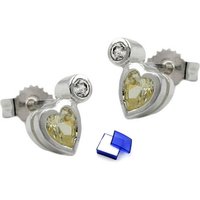 unbespielt Paar Ohrstecker Ohrringe Herz mit Zirkonia synthetischer Peridot 925 Silber 8 x 5 mm, Silberschmuck für Damen und Herren von unbespielt