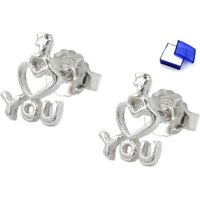 unbespielt Paar Ohrstecker Ohrringe Ohrstecker 9 x 7 mm - I LOVE YOU - 925 Silber inkl. kleiner Schmuckbox, Silberschmuck für Damen von unbespielt