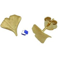 unbespielt Paar Ohrstecker Ohrringe Ohrstecker Ginkgoblatt matt 9 x 8 mm 375 Gold 9 Karat inklusive Schmuckbox, Goldschmuck für Damen von unbespielt