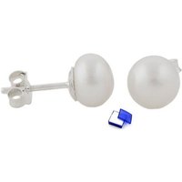 unbespielt Paar Ohrstecker Ohrringe Süßwasserzuchtperle weiß 925 Silber 7,5 x 6 mm kl. Schmuckbox, Silberschmuck für Damen von unbespielt