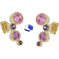 unbespielt Paar Ohrstecker Ohrringe Zirkonia pink-lila 375 Gold 14 x 5 mm inklusive Schmuckbox, Goldschmuck für Damen von unbespielt