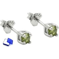 unbespielt Paar Ohrstecker Ohrringe olivfarbener Glasstein rhodiniert 925 Silber 3 x 3 mm, Silberschmuck für Damen und Herren von unbespielt