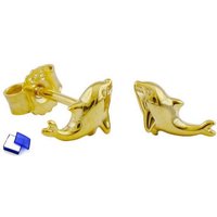 unbespielt Paar Ohrstecker Ohrstecker 8 x 4 mm kleiner Delfin 9 kt 375 Gold inkl. Schmuckbox, Goldschmuck für Damen von unbespielt