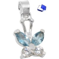 unbespielt Schmetterlingsanhänger Anhänger Schmetterling Zirkonia u. synthetischer Aquamarin 925 Silber, Silberschmuck für Damen von unbespielt