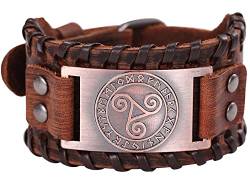 Viking keltische Dreifach Spiral Runen Leder Armband für Herren Nordisches Skandinavisches Amulett keltisches Triskelion Dreifache Spirale Punk Armreif Heidnischer Schmuck von unift