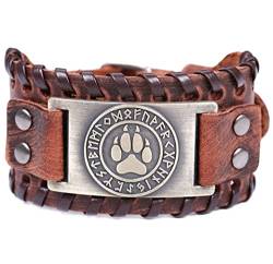 Wikinger Wolf Pfote Leder Armband für Herren Fenrir Wolf Bär Pfote nordisch 24 Runen Manschette Armreif keltisch heidnisch Amulett Punk Modeschmuck, Ohne Edelstein. von unift