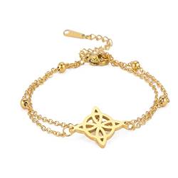 unift Hexen-Knoten-Armband für Frauen, Edelstahl, keltischer Knoten, Wiccan-Symbol, geschichtetes Armband, einzigartiger Charme, verstellbar, doppellagiges Armband, Schmuck, Geschenke (Gold 1) von unift