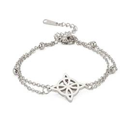 unift Hexen-Knoten-Armband für Frauen, Edelstahl, keltischer Knoten, Wiccan-Symbol, geschichtetes Armband, einzigartiger Charme, verstellbar, doppellagiges Armband, Schmuck, Geschenke (Silber 1) von unift