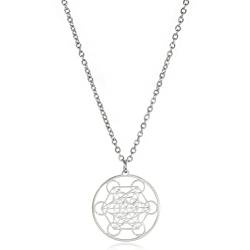 unift Metatrons Würfel-Anhänger-Halskette Für Männer Und Frauen, Edelstahl, Geometrischer Stil, Aushöhlen Siegel Der Erzengel-Halskette, Spirituelle Heilung, Talisman-Schmuck (Silber) von unift