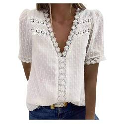 Damen Bluse Boho Spitze T-Shirt Tops Elegant Frühling Sommer V-Ausschnitt Oberteile Tunika S-3XL von unilarinna