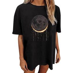 Damen Oversized T-Shirt Sommer Kurzarm Vintage Sterne Sonne Motiv Grafikdruck Shirt Mond Lose Rundhals Oberteile Pullover Sweatshirt für Teenager Mädchen Tunika Tops Lang von unilarinna