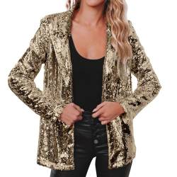 Damen Pailletten Blazer mit Glitzer Langarm Rave Jacken Blazer Sakko Pailletten Jacke Lässig Langarm Glitzer Party Glänzend Metallic Glitzer Sequin Bomberjacker Mantel Baseball Jacke Bikerjacke von unilarinna