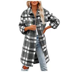 Flannel Hemd Frauen Kariert Flanellhemd Damen Jacke Oversize Mantel HolzfäLler Hemdjacke Karierte Warm Langarmshirt Frühling Winter Flanell Lang Oberteil Langarm Bluse Locker Shirt Top von unilarinna